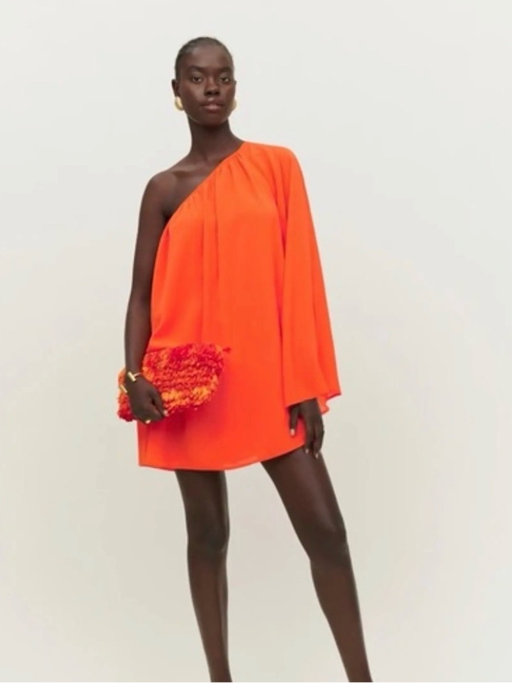 Reformation One-Shoulder Bright Orange Mini Dress